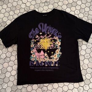 Bershka Black Cosmic Graphic Tee M